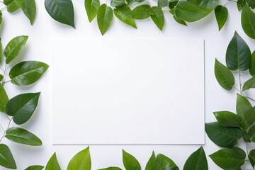 Photo creative layout made of green leaves with paper