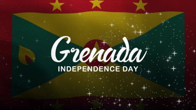 Grenada Independence Day Text Animation with waving flag background. Celebrate Grenada Day on 7th of February. Great for celebrating Grenada Day.