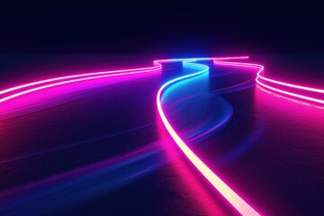 Abstract Neon Curve Trails Loop. Generative AI.