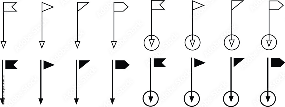 Poster set of location pin icons. map pin place marker. gps location symbols in trendy flat styles editable