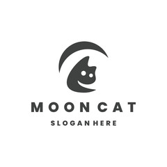 Moon cat style logo icon design template flat vector