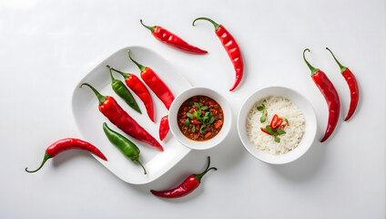 red hot chili peppers and green hot chili on white plate
