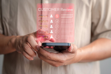 Customer experience concept, best excellent services rating by online application, Member using a...