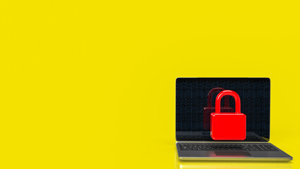 The laptop and red master key for it security concept 3d rendering.