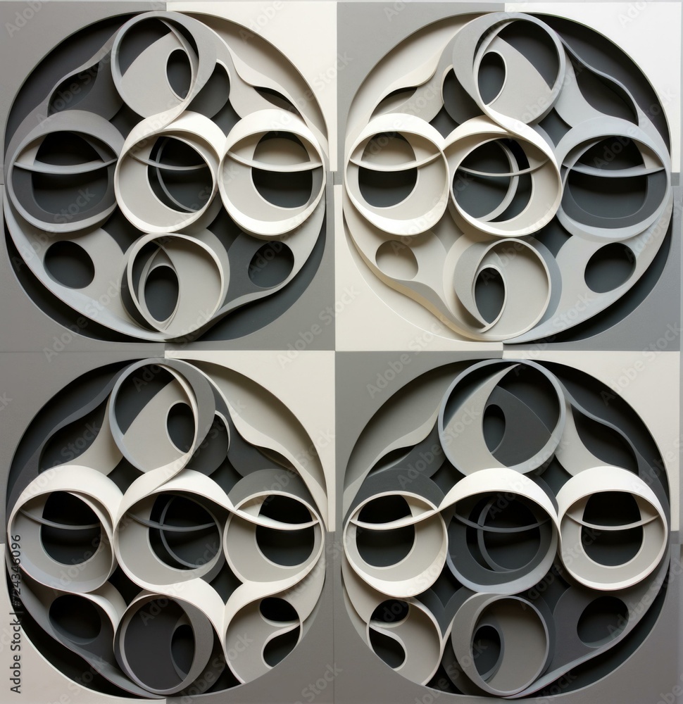 Poster four different designs of circles made out of paper. generative ai.