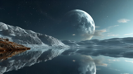 Naklejka na ściany i meble night landscape with moon, generative ai