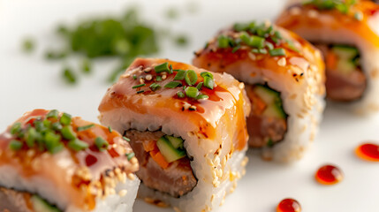 sushi on isolated white background, generative ai