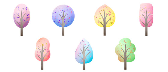 Cute watercolor tree set in pastel color. A set of watercolor pastel tree isolated on transparent background