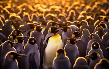 A photo capturing a sizable gathering of penguins, standing together in close proximity.
