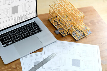 日本（アジア）の建築模型と建築図面のイメージ