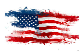 American flag with brush paint textured isolated on  transparent background, Symbols of USA. png