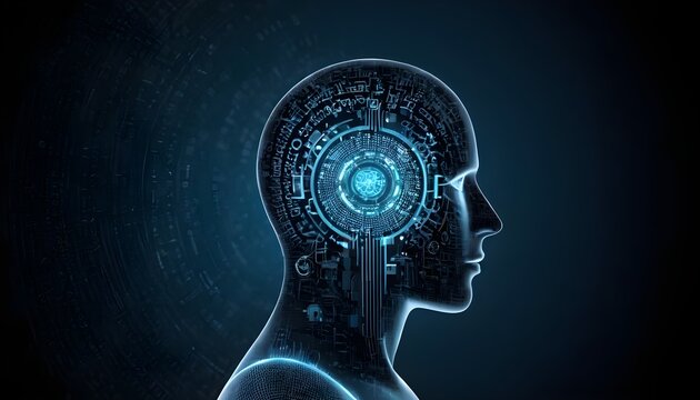 human head with gears, Artificial intelligence abstract technology background