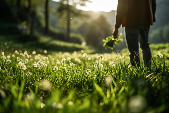 Fresh And Pure Human With Harmonious And Aesthetically Pleasing Landscape Is Formed By Interaction Between Green Grass And Other Natural Elements