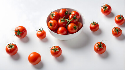 fresh red tomato in white bowl and white table background - Powered by Adobe