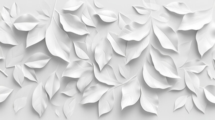 Paper cut floral background, 3D rendering computer digital drawing for wall decor. White paper wall with flowers, geometric floral leaves tiles wall texture, generative ai