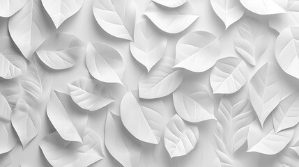 Paper cut floral background, 3D rendering computer digital drawing for wall decor. White paper wall with flowers, geometric floral leaves tiles wall texture, generative ai - obrazy, fototapety, plakaty