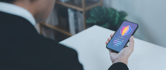 Cybersecurity and digital data protection, safeguarding online transactions concept, businessman...