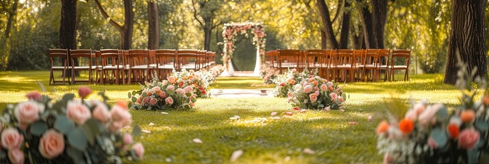 wedding altar, outdoor with colorful flowers