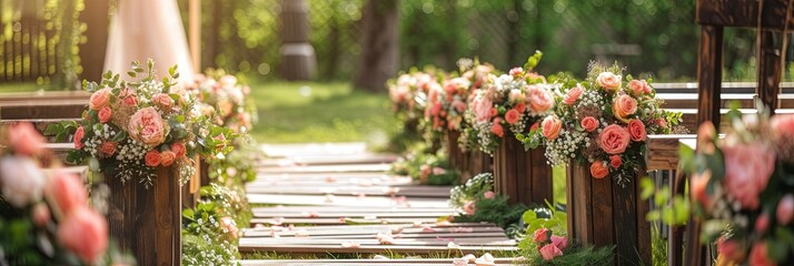 wedding altar, outdoor with colorful flowers