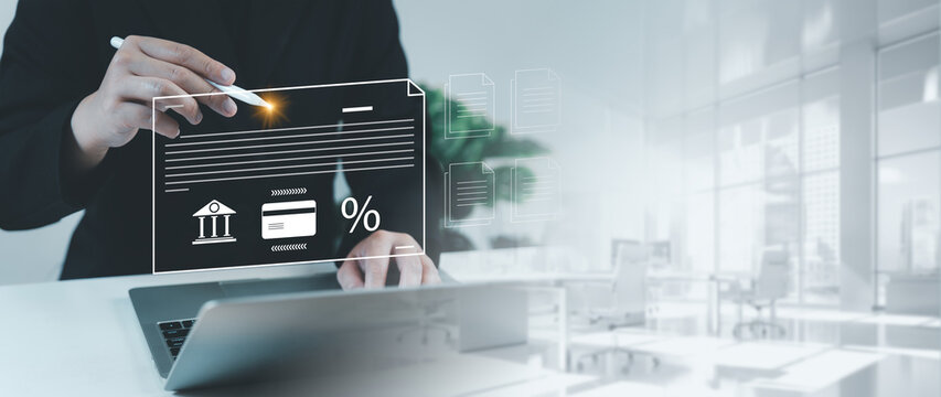 Financial interest rate and loan service concept, businessman signature smart contract of business, strategic approach to increasing income and financial growth, long-term financial success.