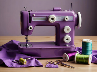purple sewing machine on a table