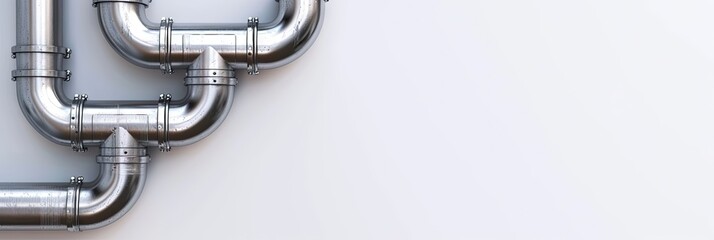 Plumbing concept with water pipes on solid background with copy space
