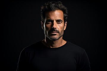 Portrait of a man in a black t-shirt on a black background