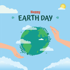 banner for happy Earth Day. illustration of African Hand holding globe, earth on Earth day Concept background.