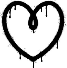 Spray Painted Graffiti heart icon isolated with a white background. graffiti love icon with over spray in black over white. 