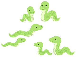 ヘビの親子のイラストセット