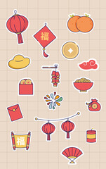 Chinese new year decoration icon set collection. Illustration of a happy Chinese New Year on a pink background.