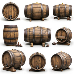 Oak wine barrels isolated on white background