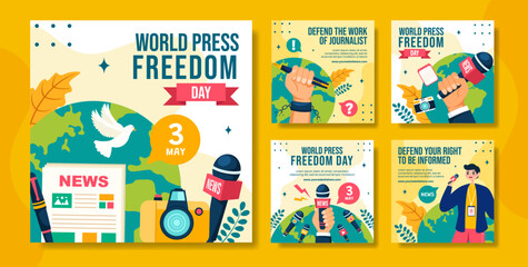 Press Freedom Day Social Media Post Flat Cartoon Hand Drawn Templates Background Illustration