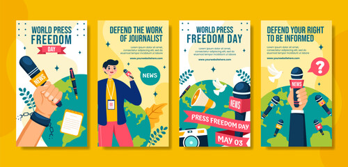 Press Freedom Day Social Media Stories Flat Cartoon Hand Drawn Templates Background Illustration