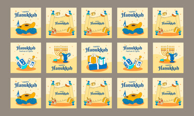 happy hanukkah day social media post vector flat design