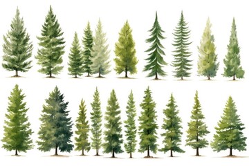 Set of green spruce trees - obrazy, fototapety, plakaty