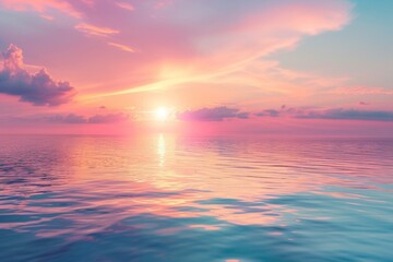Naklejka na ściany i meble a dreamy birthday background featuring a pastel sunset casting a warm glow over tranquil waters 
