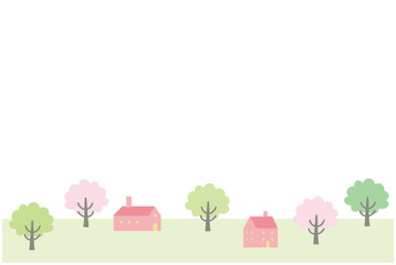 桜のある春の風景イラスト
