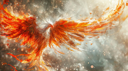With wings of vibrant orange and red this divine messenger embodies the transformative power of the phoenixs flame.