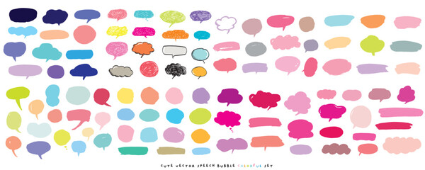 Cute vector speech bubble colorful set,Hand drawn set of speech bubbles with handwritten for book ,card, business, poster design. Vector illustration design for fashion fabrics, textile graphics