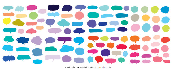 Fototapeta premium Cute vector speech bubble colorful set,Hand drawn set of speech bubbles with handwritten for book ,card, business, poster design. Vector illustration design for fashion fabrics, textile graphics