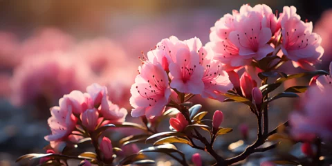Fotobehang Closeup of pink azalea flowers in daylight © arte ador