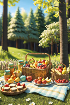 spring picnic Miniature 3d render style 13