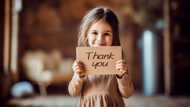 Little child with a thank you card
