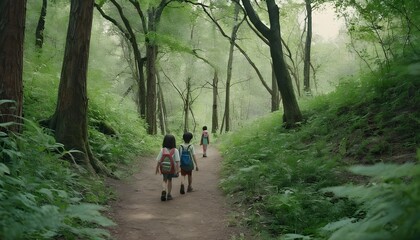 Obraz premium people walking in the woods