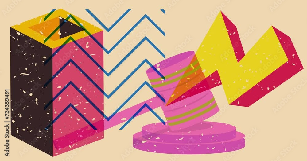 Poster risograph gavel with geometric shapes animation. moving object in trendy riso graph design video.