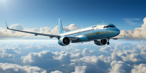 Obraz premium Airplane flying in sky with clouds