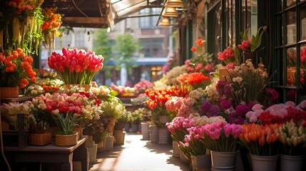 Fototapeta na wymiar Flower shop in Paris, France. Bouquets of flowers in pots
