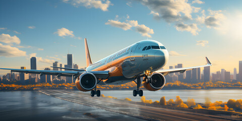 Fototapeta na wymiar Airplane on runway with sunshine
