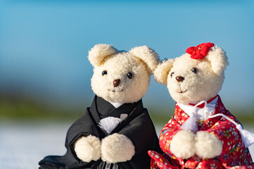 雪原とウェディングくまさん